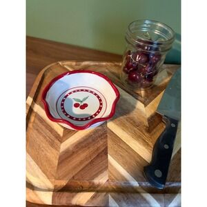 Crate & Barrel Cherry Scalloped Ceramic Bowl